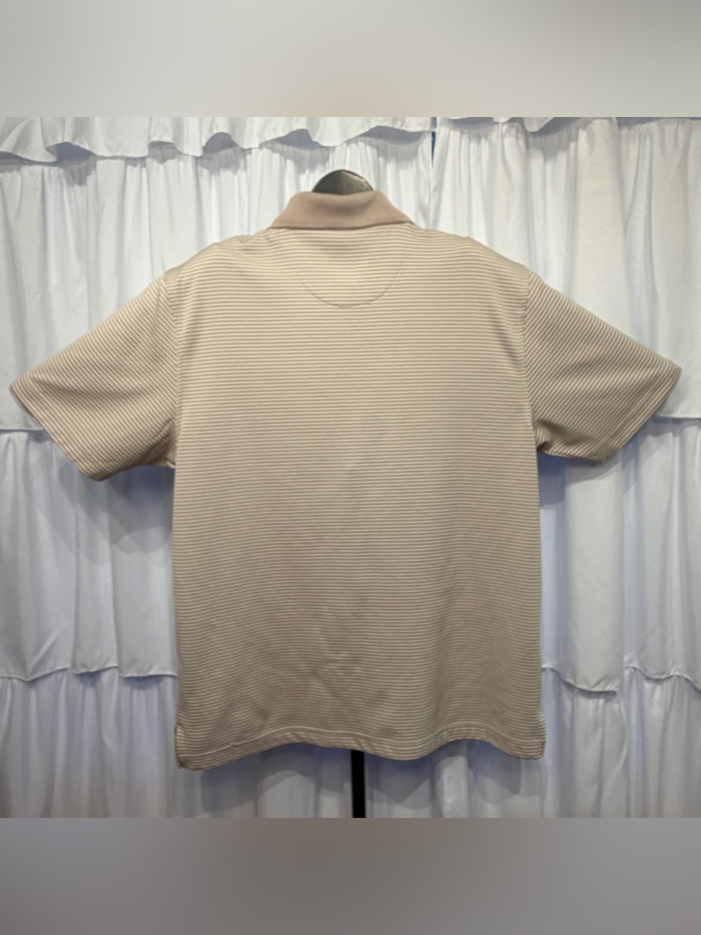Cubavera Mens Tan Strip Pattern Short Sleeve Collard Polo Shirt Size Large - Picture 8 of 9
